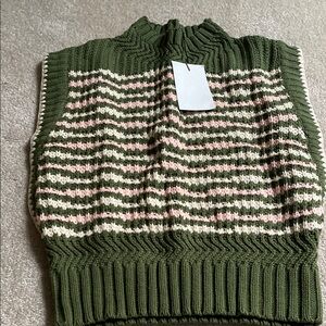 Green and Pink Striped Women's Sweater Vest